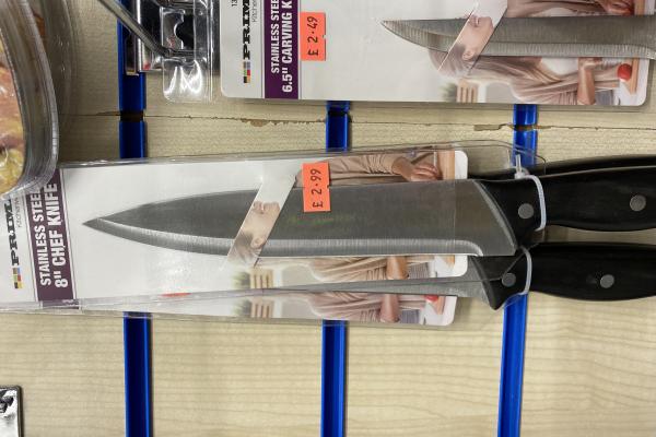 Knives on sale in town centre shop