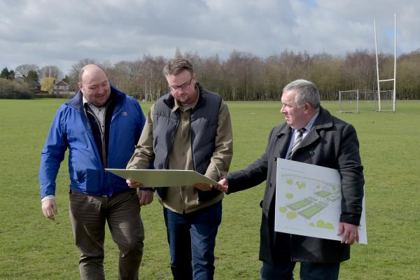 Councillor Andrew, Councillor Flint and Councillor Follows walking in King George V playing field