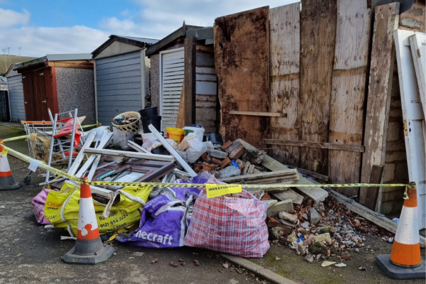 Fly tipped rubbish along Whitehall Road