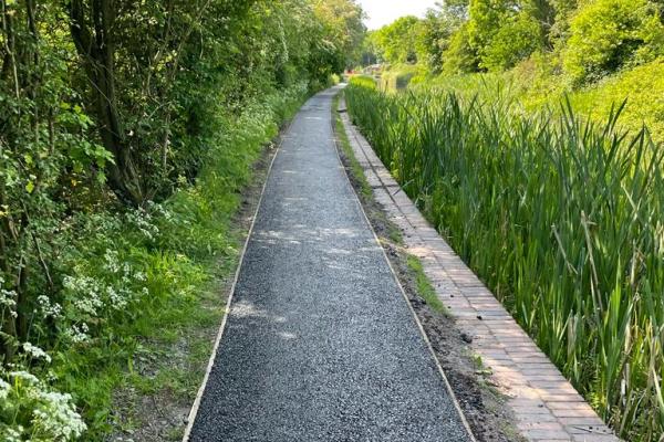 canal towpath with temporary tarmac surface