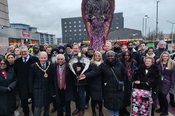 The Faith Walk finished at the Knife Angel prior to poignant speeches