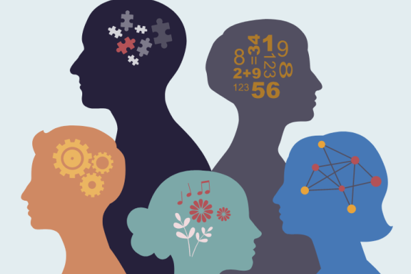Image depicts five silhouettes in different colours representing neurodiversity.