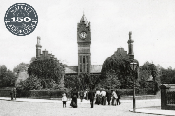 Walsall Arboretum clock tower in the 1920s. Photo courtesy of Walsall Archives. 