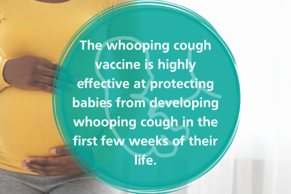 Image reads: The whooping cough vaccine is highly effective at protecting babies from developing whooping cough in the first few weeks of their life. 