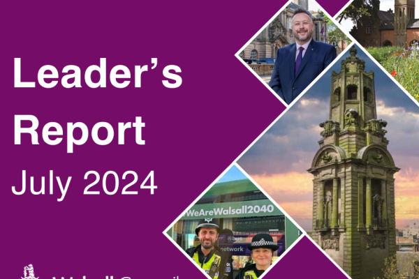 Leader's Report Graphic featuring pictures of Walsall and Councillor Perry 