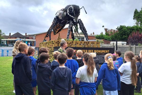 The Manchester Bee monument at Holy Trinity primary school in Clayhanger.