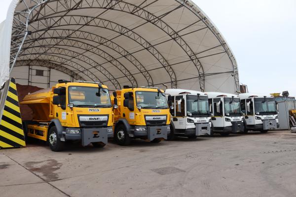 Gritting vehicles lined up 