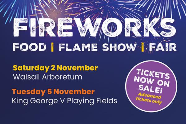 Flyer for the Fireworks events in Walsall