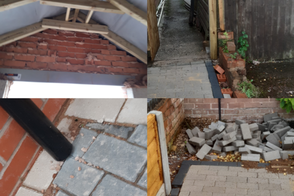 Image depicts a collage of four photographs of poor work undertaken on home improvements.