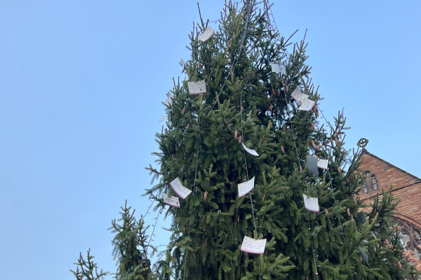 A christmas tree with notes on