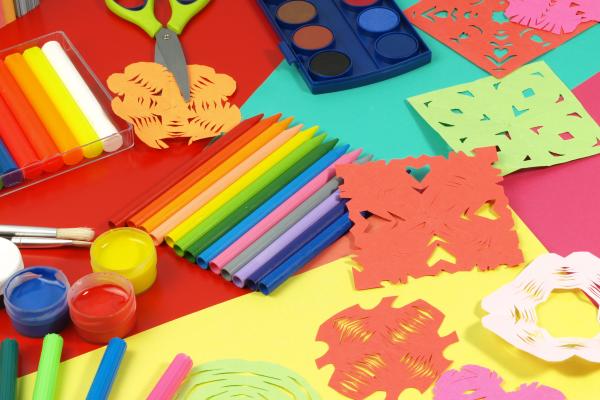 Brightly coloured children's crafting materials