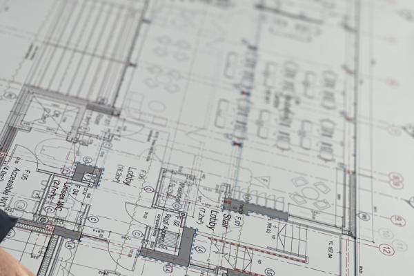 A close up image of a building site plan