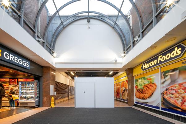 Inside a shopping centre that is being refurbished