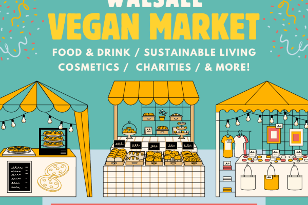 Vegan Market poster with stalls and date (Saturday January 1 10:30am to 4pm)