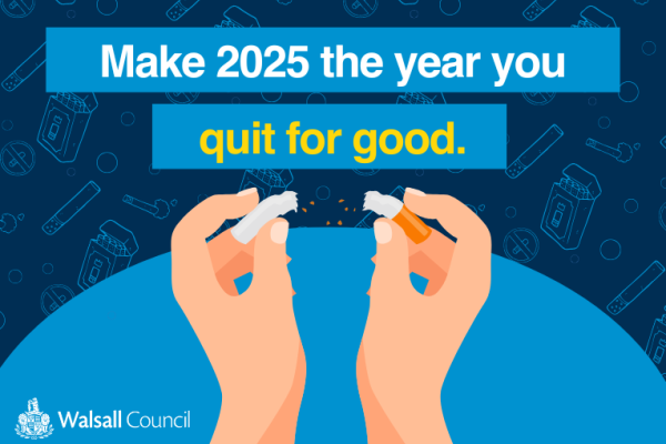 Image reads - make 2025 the year you quit for good with an illustration of a cigarette broken in half.