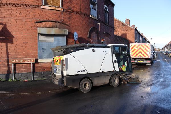 Road sweeping clearing Dalkeith Street