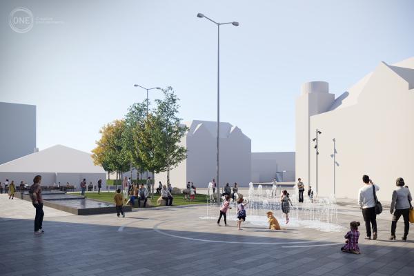 An artists impression of of gallery square 