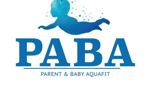 Logo with initials PABA with a blue image of a baby swimming above