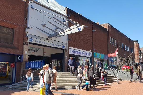 The entrance of the saddlers shopping centre