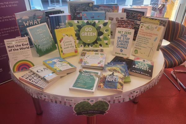 Decorated table with energy books on it