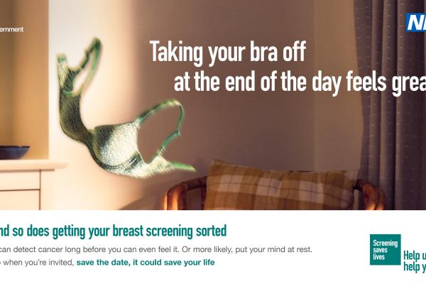 Image depicts taking your bra off at the end of the day feels great, and so does getting your breast screening sorted.