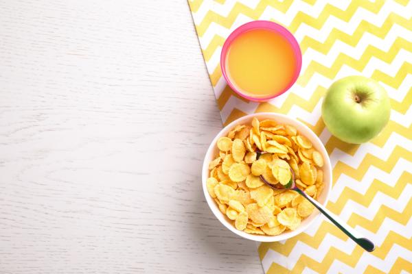 Cornflake orange juice and apple