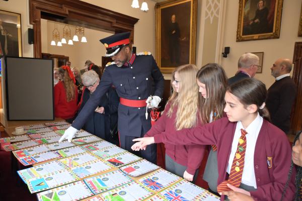 School children from Castlefort Junior and Mixed Infants School and Walsall Wood School with the Deputy Lieutenant for the West Midlands, Kevin Davis