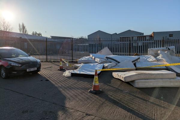 The EnviroCrime car situated next to the fly-tipped mattresses on Northgate Way, Aldridge