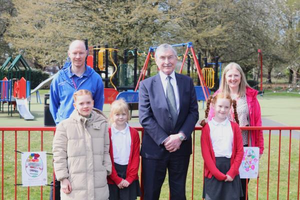 Children from Watling Primary School with their teacher, a representative from Walsall Council's healthy spaces team and Councillor John Murry, local member for Brownhills. 