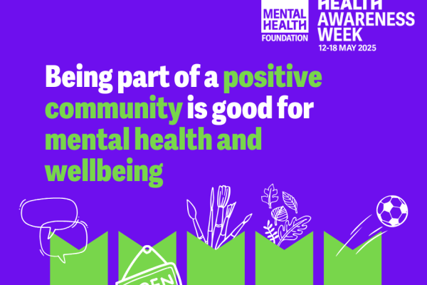 Image reads being part of a positive community is good for mental health and wellbeing.