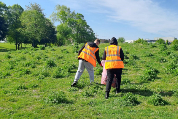 Litter pickers in field