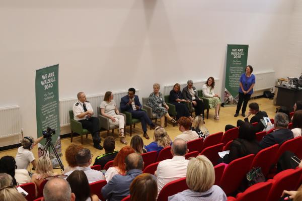 Image depicts a panel discussion at the We are Walsall 2040 conference.