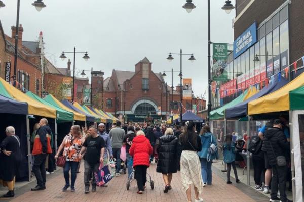 Makers Market stalls along Park Street at the inaugural Walsall MakerFest
