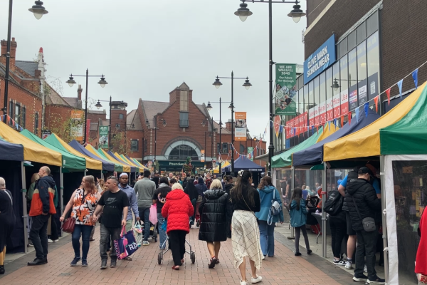 Makers Market stalls along Park Street at the inaugural Walsall MakerFest