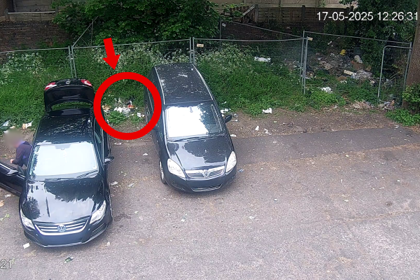 CCTV footage of the littering incident occurring on Spout Lane, Walsall