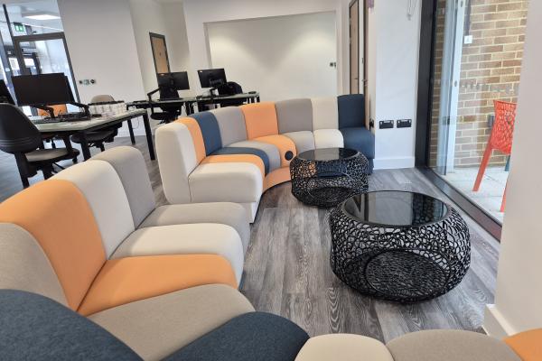 Large colourful sofa seating