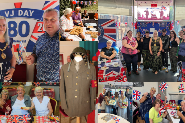 Collage of various VJ Day celebrations which took place across the borough