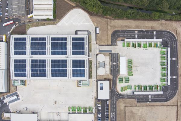 Aerial view of site where you can see skip bays 